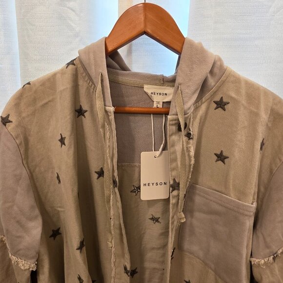 Heyson Distressed Boho Woman's Oversized Button Up Shacket NWT Size Large - Picture 4 of 8